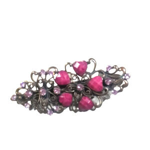 Heart Red Alligator Clip Hair Barrettes Pink Rhinestones Red Hearts Copper Tone